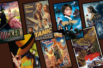design bold retro, fantasy or action movie posters with cinematic looks
