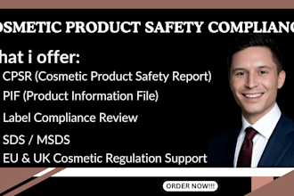 provide eu cpsr, msds sds pif cpnp notification and cosmetic label compliance