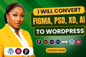 convert figma to wordpress website, xd ai sketch PSD to wordpress elementor