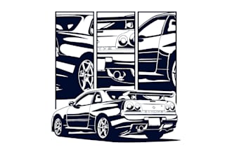 draw a black and white car illustration for t shirt and merchandise