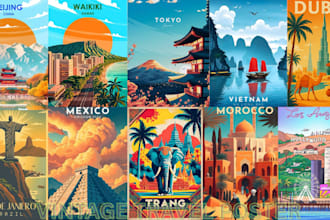 do art deco, vintage, retro, modern travel poster, wall art poster, illustration