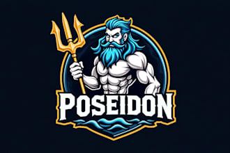 make eye catching poseidon mascot logo for your company