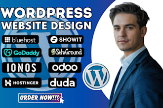 wordpress website design on godaddy, hostinger, oodo, duda, bluehost, siteground