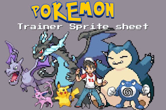 make custom pokemon pixel art, fakemon, trainer sprite, pokemon fusion chibi art