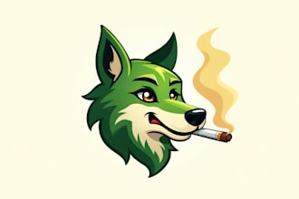 design outstanding wolf smoking mascot logo with unlimited revision