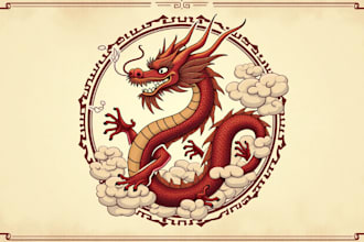 design modern asian dragon logo with source file in 24 hours
