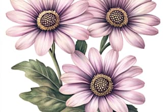 create a digital watercolor botanical illustration of flowers, plants, fruits