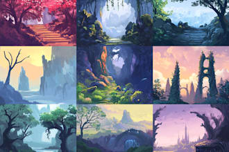illustrate fantasy magical landscape and all concept art