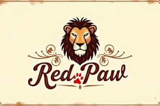 design high quality lion and red paw logo for your brand