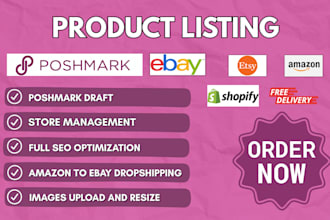do full seo posh draft listing and sharing for poshmark, ebay ecommerce