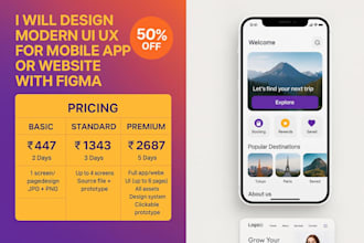 do design modern ui ux for mobile app orwebsite using figma