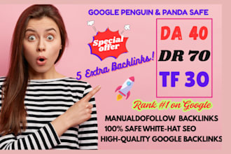 create high authority mix backlinks da 40,DR 70,tf 30 for SEO ranking