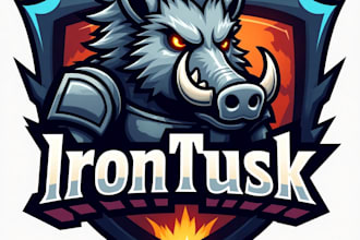 design high quality esport iron tusk mascot logo with my fastest delivery
