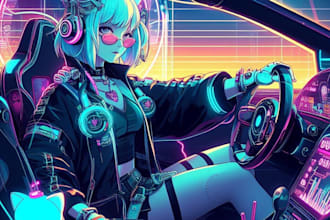 draw cyberpunk in cartoon or anime style