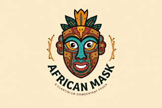 do unique african mask logo with source file in 12 hours