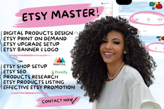 do etsy shop setup for etsy digital product, etsy seo listing, etsy sales, pod