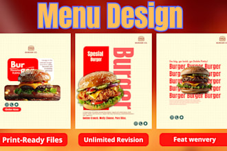 restaurant menu design, food flyer, fast deliveryprint ready