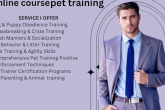 create pet training course, training manual, workbook, powerpoint, video course
