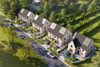 craft 3d estate housing,cgi landscape,render town exterior,community environment