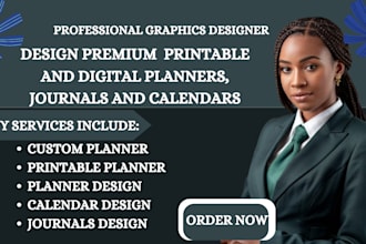 design custom printable and digital planners, journals design and calendars