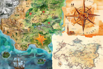 create fantasy or vector watercolor map illustration of city, wedding venue