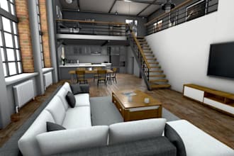 do stunning 3d cgi loft office, loft apartments, loft  interior spaces design