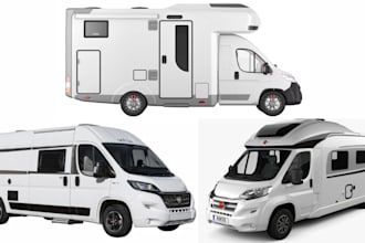create 3d realistic van design, rv, motorhome, 3d bike, 3d camper an trailer