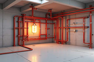design fire safety, evacuation plan design, hydrant, alarm and sprinkler layouts