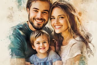 draw a family portrait with digital watercolor painting