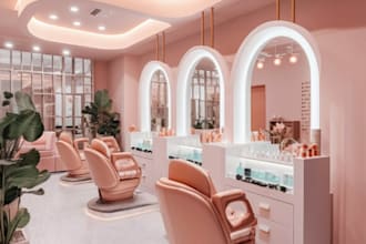 design 3d interior for hair salon, spa, nail salon, beauty salon, retail store