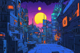 create cyberpunk futuristic city landscape or sci fi concept