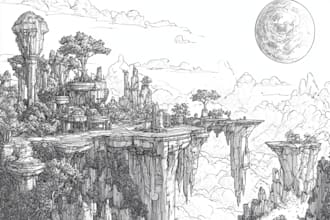 create a black and white map line art, vector fantasy map