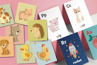 draw children illustration for flashcards, learning games and alphabet set