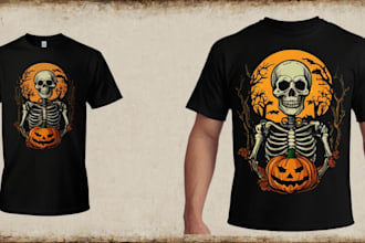 do halloween skeleton horror logo and t shirt design