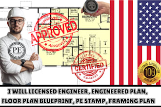 licensed engineer, engineered plan, floor plan blueprint, pe stamp, framing plan
