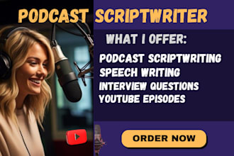 write compelling youtube and podcast scripts, interview questions, and speeches