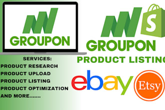do SEO optimized product research listing upload on gruopon amazon ebay etsy