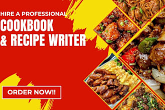 write, design recipes for cookbook, meal plan, book cover, recipe book and ebook