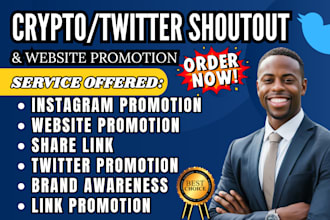 twitter shoutout share link website promotion on 50m crypto user yt ig app fb