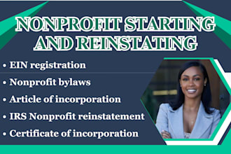 prepare bylaws articles of incorporation coi ein 1023 and start reinstate 501c3