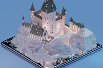 design 3d exterior landmark, 3d fantasy castle,landscape mountain, 3d print, stl