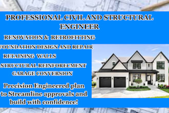 design foundation, framing, and beam plans for wood and concrete structures