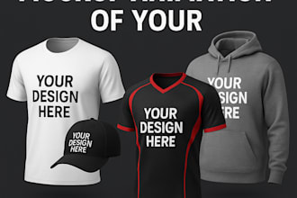 create a 3d clothing mockup animation for your t shirt, cap, jersey, or hoodie