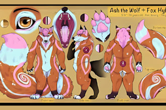 draw furry reference sheet furry art for your fursona oc character design