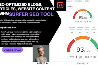 write blogs, articles, website content using surfer SEO