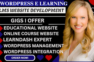 develop lms elearning wordpress website learndash lms online course with tutor