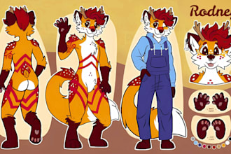 draw furry character reference sheet, furry anthro nsfw oc ref sheet for fursuit
