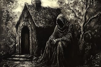 draw high detailed dark art illustration with horror shades