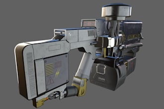 create 3d realistic sci fi gun, uv unwrap games and props grenade, weapon model