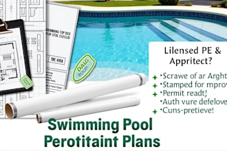 stamped swimming pool construction plans and licensed pe in the USA